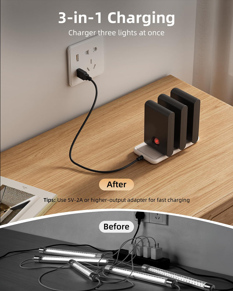 EZVALO 6 Pack Motion Sensor Night Lights with Charging Station, Sync LED Stair Lights Indoor, 1500mAh Rechargeable, Magnetic & Dimmable, 3000K Soft White, Portable Nightlight for Hallway (Black) Black 6pack with station