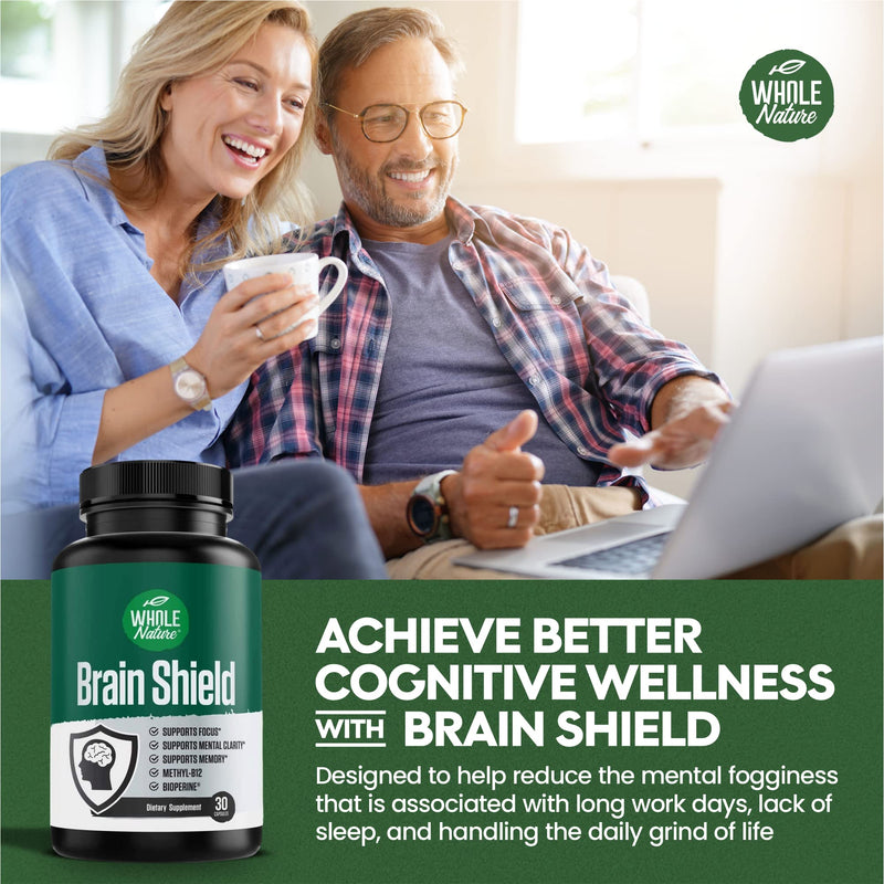 Brain Booster Nootropics - Brain Shield with Ginkgo Biloba, Alpha GPC and Bacopa Monnieri, Vitamin B12, B3 - Support Focus, Memory & Clarity, Energy & Stress Relief. (1)