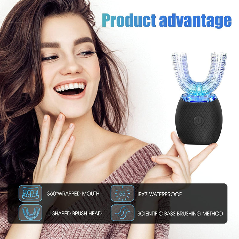 Ultrasonic Automatic Toothbrush, Mayeec 360 AutoToothbrush for Adult, 360° Auto Toothbrush Electric Teeth whitening Brush 360 Sonic Toothbrush for Adult with Timer & Wireless Charging (Black) Black - BeesActive Australia