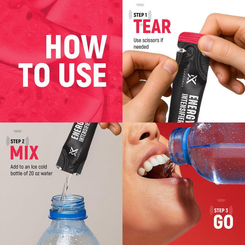 CardoMax Caffeine Packets, Watermelon, 15 Liquid Stick Packs | Energy Drink Packets with 200 MG Liquid Caffeine, BCAA, Vitamin B12 & B6, Sugar-Free, Zero Calorie, Vegan & Keto