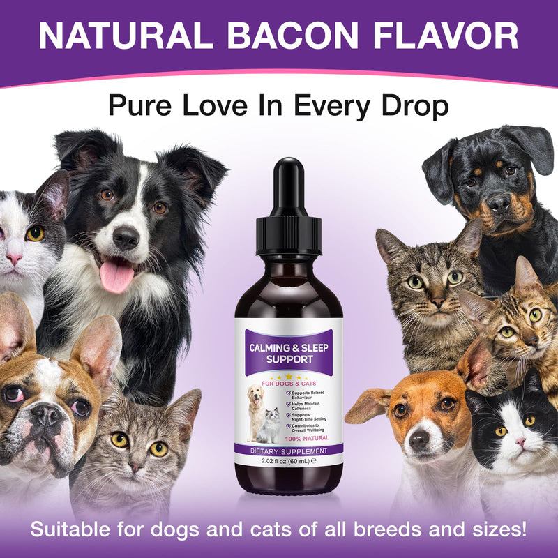 Pet Melatonin Drops 60ml for Dogs & Cats, Calming Liquid Supplement for Pets, Supports Relaxation & Healthy Sleep Cycles, Anxiety Relief for Travel, Fireworks & Stress, Easy Absorption Formula 1