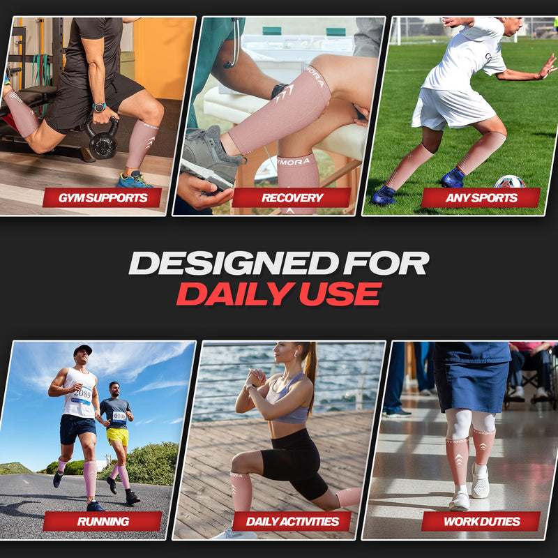 Rymora Calf Compression Sleeves Men Women - Leg Compression Sleeve Footless Socks - Shin Splint Relief Fitness Running Medium Rose Coral - BeesActive Australia