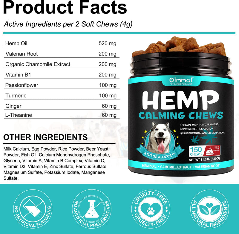 Calming Treats for Dogs, 150 Chews Hemp-Based Calming Chews for Dogs – Supports Relaxation During Separation, Barking, Fireworks & Thunderstorms – with Natural Ingredients (Peking Duck) Peking Duck