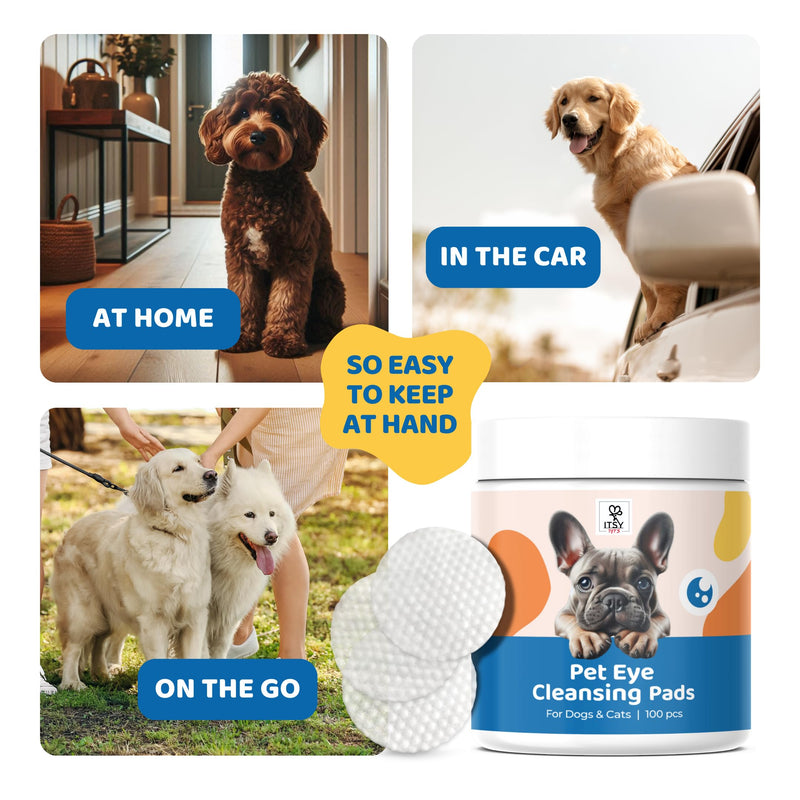 ITSY Pets Eye Cleansing Pads for Dogs & Cats – Gentle, Vegan, and Alcohol-Free – 100 Pads