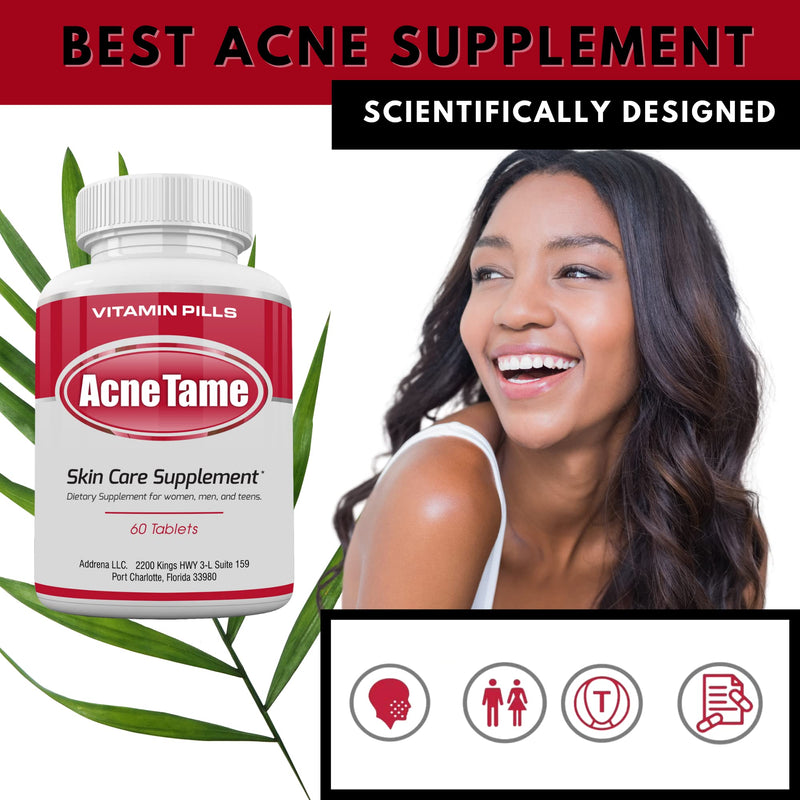 Acnetame 2 Pack- Clear Skin Supplements Pill- Tablets for Oily Skin Treatment, Spots, Blemishes, & Sebum Control for Women, Men, & Teens