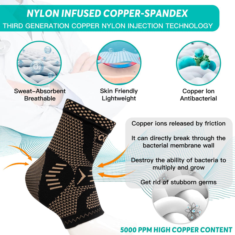 INDEEMAX Ankle Brace for Women & Men, Ankle Compression Sleeve Support Copper Infused Ankle Brace for Sprained Ankle, Plantar Fasciitis Sports, Achilles Tendonitis Pain Relief, Copper Black, M Medium - BeesActive Australia