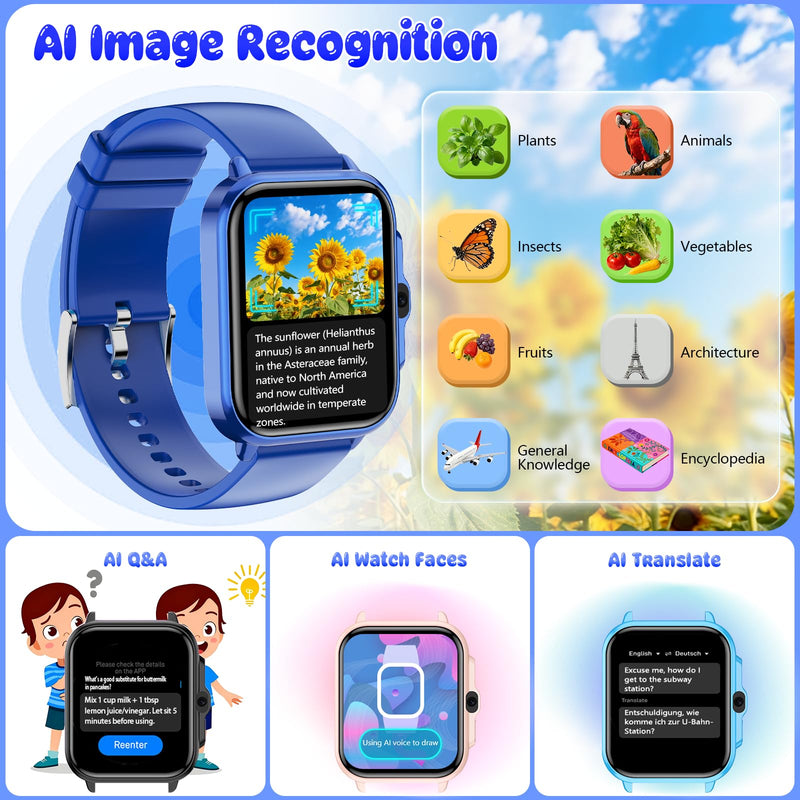 Kids Watch, 1.85" Fitness Tracker Pedometer, Heart Rate, Sleep Monitor, NO APP/Phone, Alarm Clock, Smartwatches with Video Music, IP68 Waterproof, Puzzle Games, Gift for Boy Girl, Smart Watch for Kid Dark Blue 1.85" - BeesActive Australia