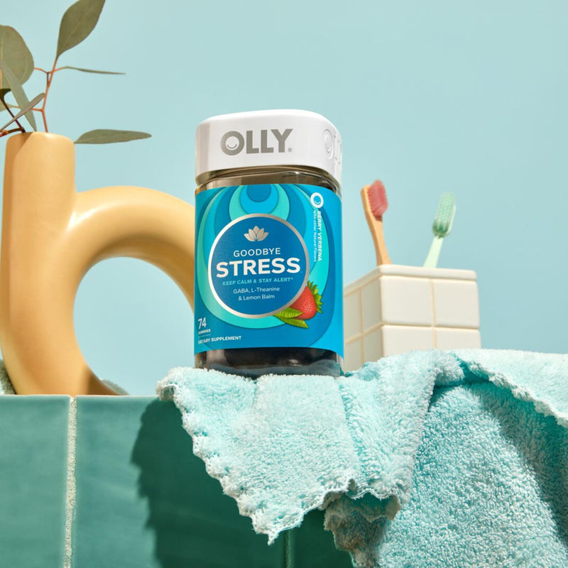 OLLY Goodbye Stress Gummy,GABA,L-Theanine,Lemon Balm,Stress Relief Supplement,Berry -,74 Count (Pack of 2) 74 Count (Pack of 2)