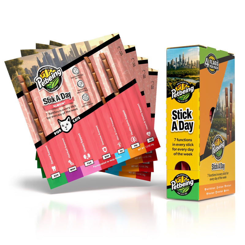 Stick a Day Cats | Specially Formulated 7-in-1 Functions Daily Real Meat Supplement for Cats | Cat Chew Stick & Pet Vitamins Supplements Combination (7-Pack x 4, Mix) Mix of (Chicken & Salmon)
