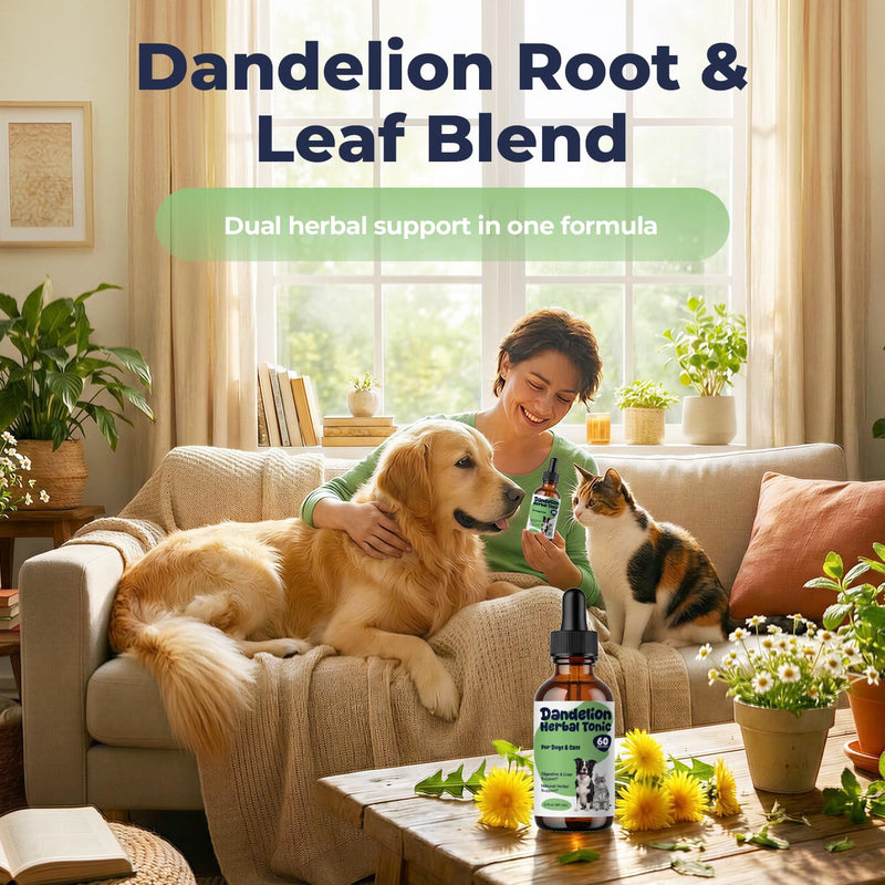 Dandelion Extract Drops for Dogs & Cats – Root & Leaf Herbal Support for Liver, Digestion & Fluid Balance, Daily Internal Balance Support, Liquid Pet Supplement, 2 fl oz