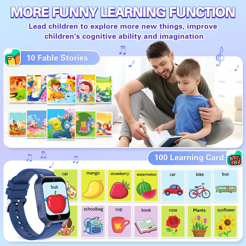 Vakzovy Smart Watch for Kids with 39 Puzzle Games HD Camera MP3 Player Audiobook Video Pedometer Habit Tracking Learn Card Flashlight Kids Smart Watch Boys Gift for 5-12 Year Old Boys Toys Blue - BeesActive Australia