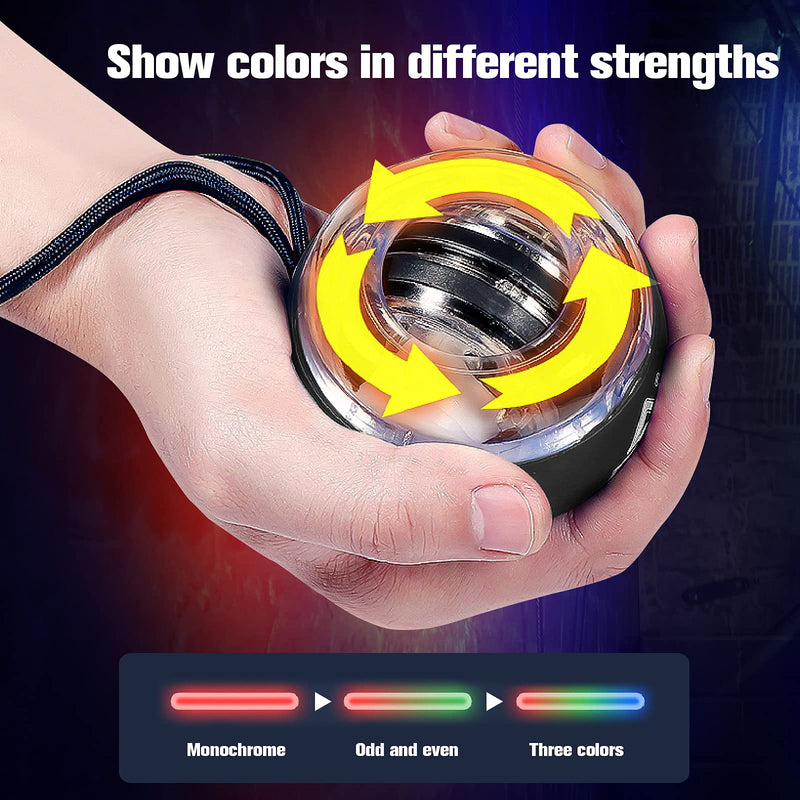 Wrist Ball Gyroscope Forearm Trainer, Torque Ball, Power, Automatic Start Wrist Strengthener, Black without LED light combination