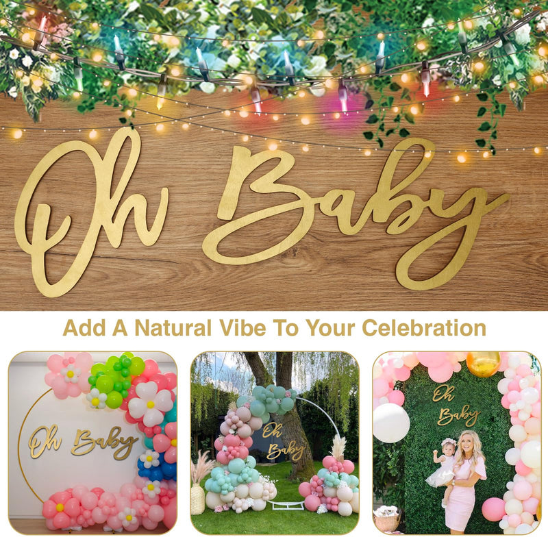 Cute Oh Baby Sign - Wooden Baby Shower Sign with Gold Painted Letters - Adorable Baby Banner for Gender Reveal Party Decor, Baby Shower Decorations - Stylish Photo Backdrop for Baby Boy and Baby Girl - BeesActive Australia