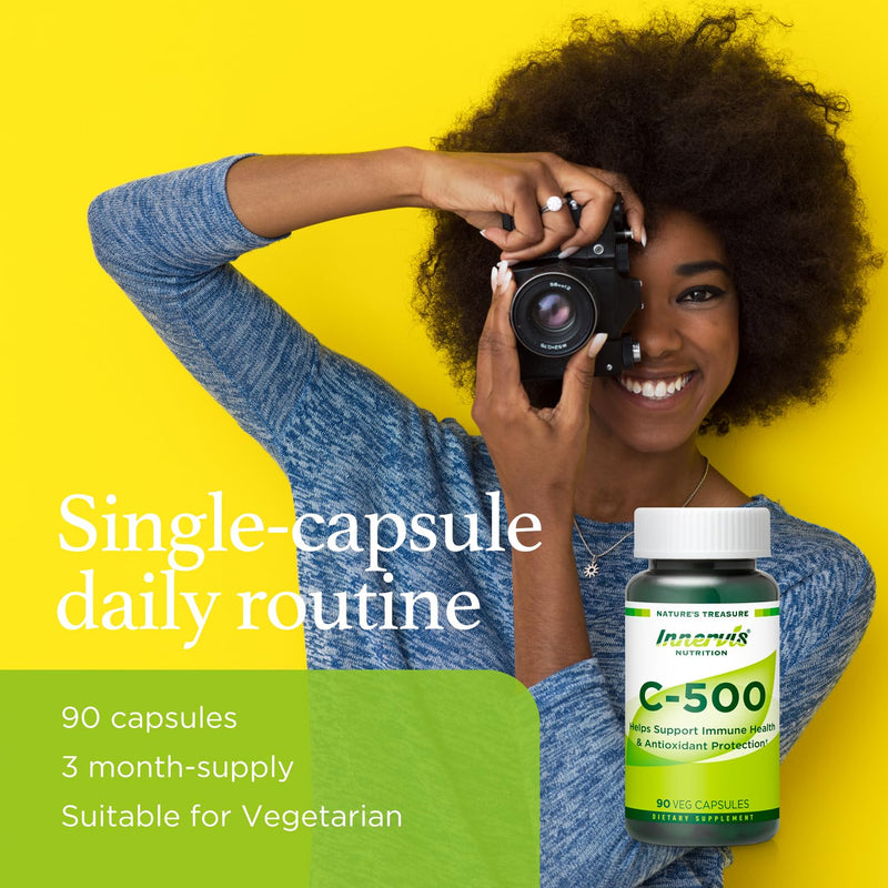 C-500, Powerful Antioxidant Protection & Immune Health, Vitamin C 500mg, 90 Veg Capsules, Daily Immunity and Wellness Support Supplement,