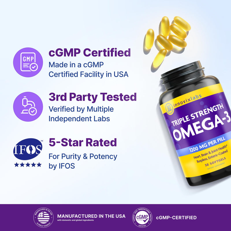 InnovixLabs Triple Strength Omega 3 Fish Oil 900 mg EPA DHA (30 Softgels) | Omega 3 Supplement for Women & Men, Burpless, Brain & Joint Support, Omega-3 Fatty Acid, No Fishy Aftertaste, 30-Day Supply 30 Count (Pack of 1)