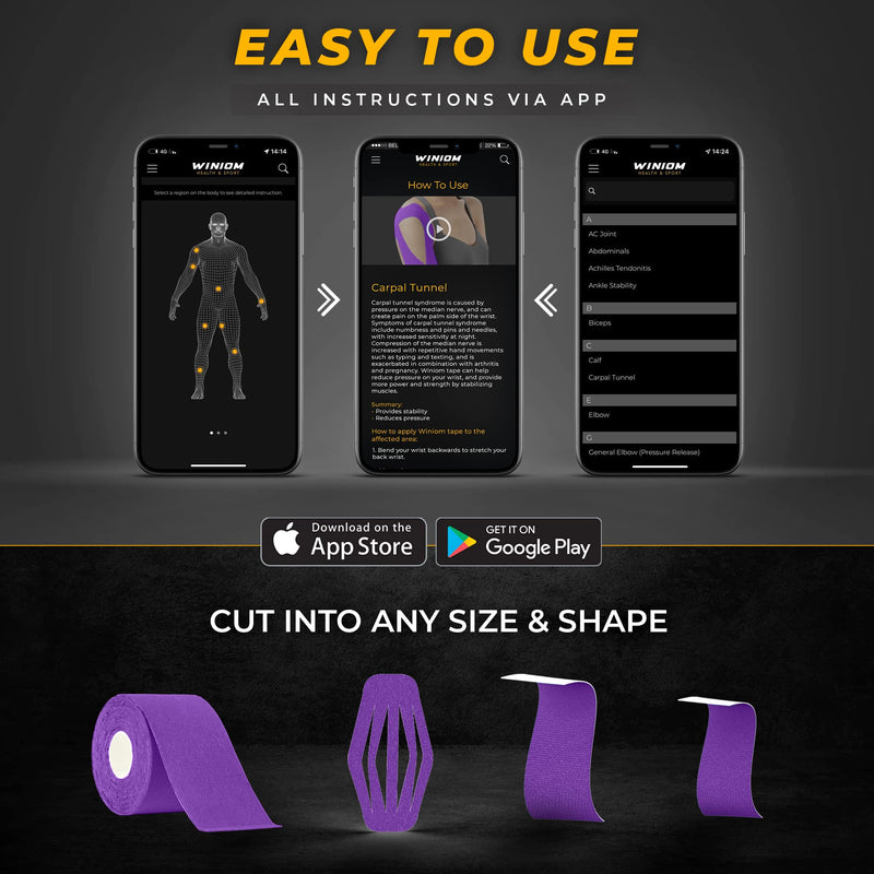 Kinesiology Tape-Incredible Support for Athletic Sports and Recovery+Free Taping Guide-Uncut 2 inch 16.4 feet Roll (Indigo Purple + Free Taping Guide, Pack of 1) Pack A: Indigo Purple 16.4 Feet - Uncut