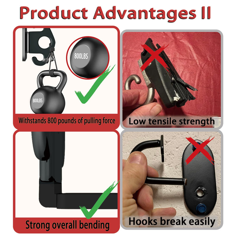 4 PCS Resistance Band Wall Anchors, Exercise Band Wall Anchor, Gym Wall Hooks for Resistance Bands, Workout Wall Mount Anchor for Physical Therapy and Small Space Home - Black