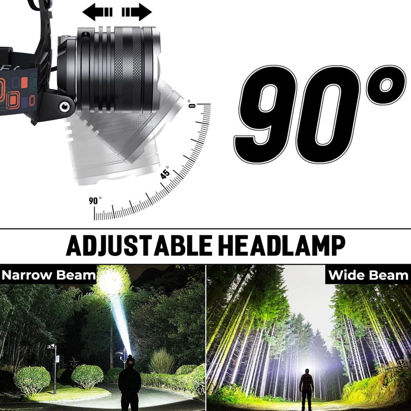 LED Sensor Head Lights for Forehead Rechargeable Head Lamp, 7 Modes 3000 LM Waterproof Head Flashlight Adjustable with COB Red Blue Light for Outdoor Home Hiking Headlamp - BeesActive Australia