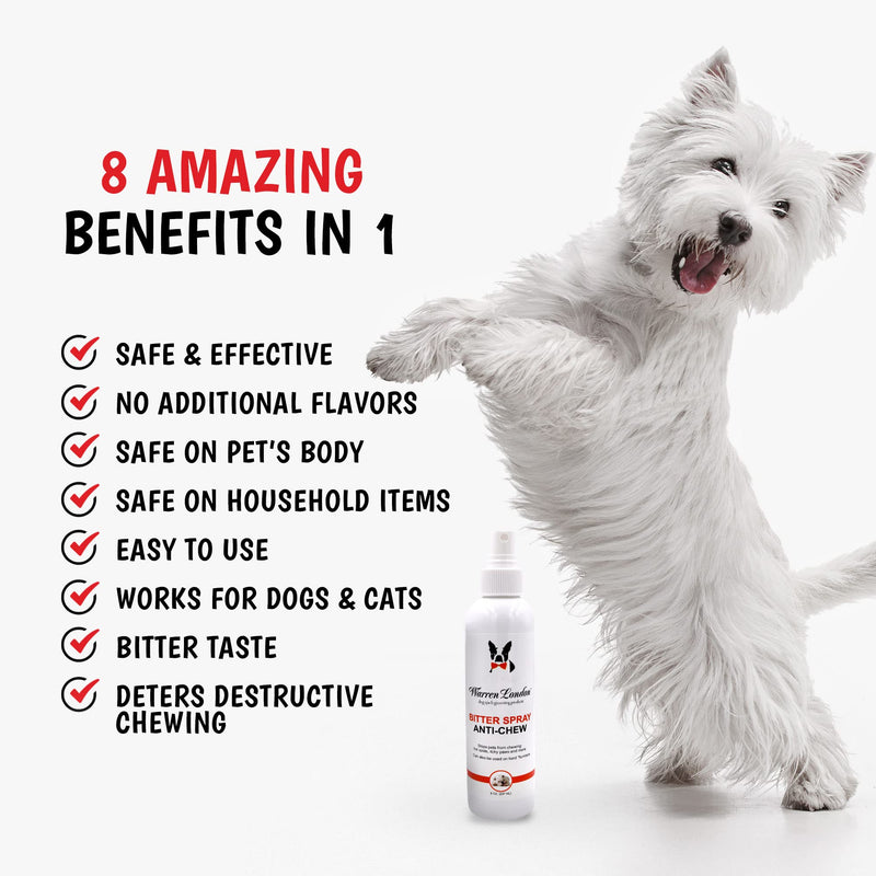 Warren London Bitter Anti-Chew Spray for Dogs & Cats – 8 oz Extra-Bitter Apple Formula | Safe, Humane No-Chew Training Aid for Furniture, Cords, Paws & More | Fast-Dry, Stain-Free | Made in USA