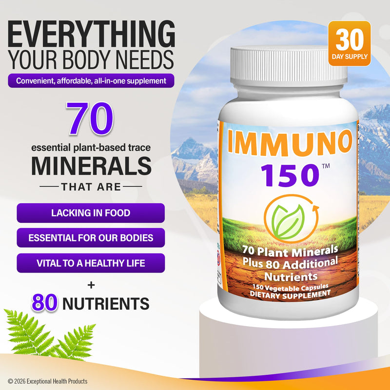 Immuno 150, Immune Support Supplement, 150 Vegetable Capsules | Packed with 70 Plant Minerals, 13 Essential Vitamins and 68 Additional Nutrients-- Immune Boost for All Age Groups