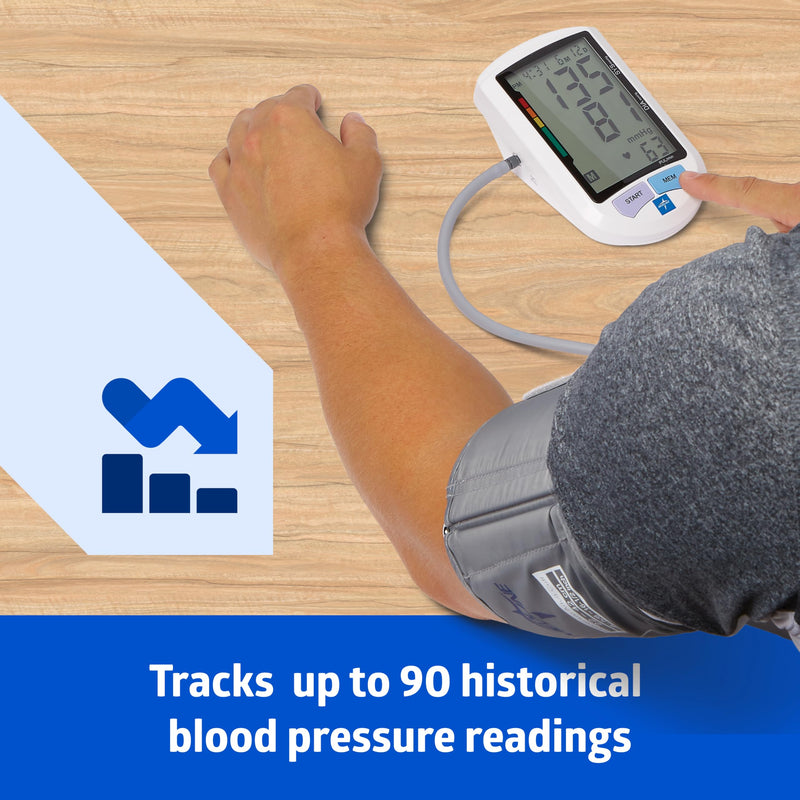 Medline Advanced Automatic Blood Pressure Monitor, Universal Upper Arm Cuff, Large Digital LCD Display, Stores Up to 90 Readings, Carrying Case and Batteries Included