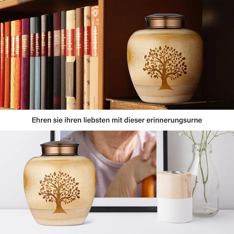 HOOMTREE Small Urns for Human or Pet Ashes Made of Bamboo, Small Keepsake Urns with Tree of Life Pattern Engraved, Small Funeral Urn for Human Ashes, Small, 1 Piece, 50 Cubic Inches - BeesActive Australia