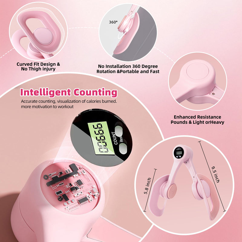Thigh Master, Pelvic Floor Strengthening Device with Display Counter Hip Trainer Kegel Exerciser, Leg Inner Thigh Trainer Pelvic Floor Muscle Trainer, Thigh Exercise Workout Equipment for Home Pink - BeesActive Australia