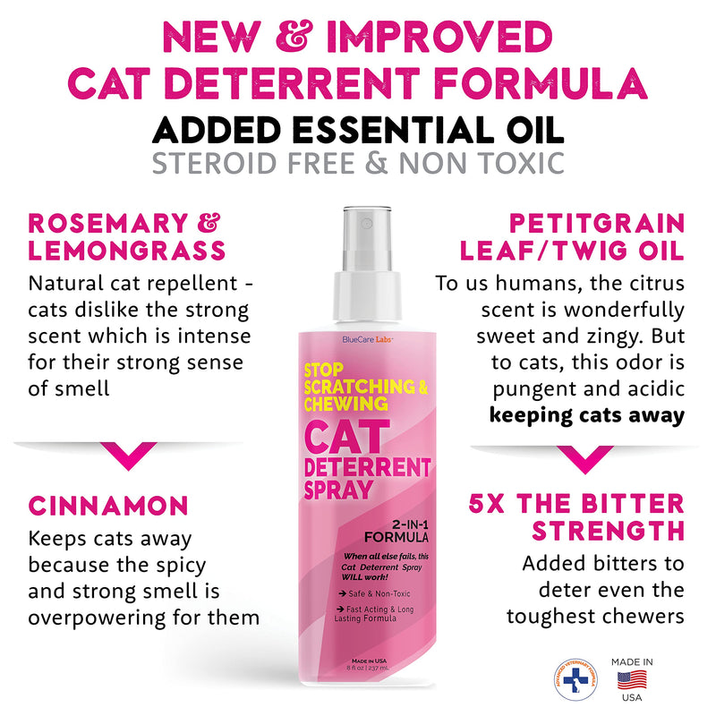 Cat Deterrent Spray with Rosemary Oil, Lemongrass & Cinnamon to Stop Cat Scratching Furniture, Plants, Floors and More - Non-Toxic - Made in USA - BeesActive Australia