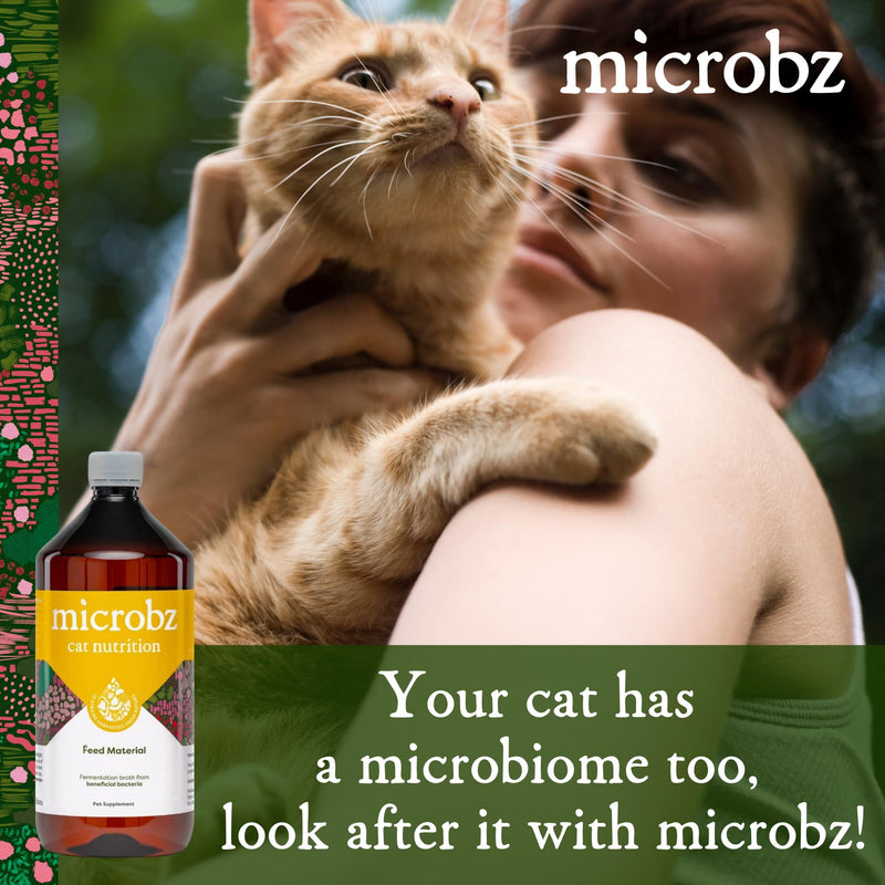 MICROBZ CAT NUTRITION | 1 Litre | Liquid Beneficial Microbes for Cats Gut Digestive Health & Coat Care – Gluten & Dairy Free, 100% Natural - Up to 100 Servings