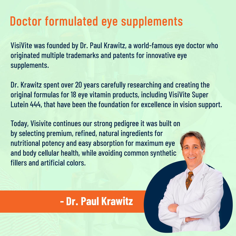 VisiVite Super Lutein 444 Eye Vitamins - Doctor Formulated, 30 Capsules | Lutein and Zeaxanthin Supplements for Adults with 44 mg Lutein and 4 mg Zeaxanthin, Vision Vitamins for Eyes, Made in USA