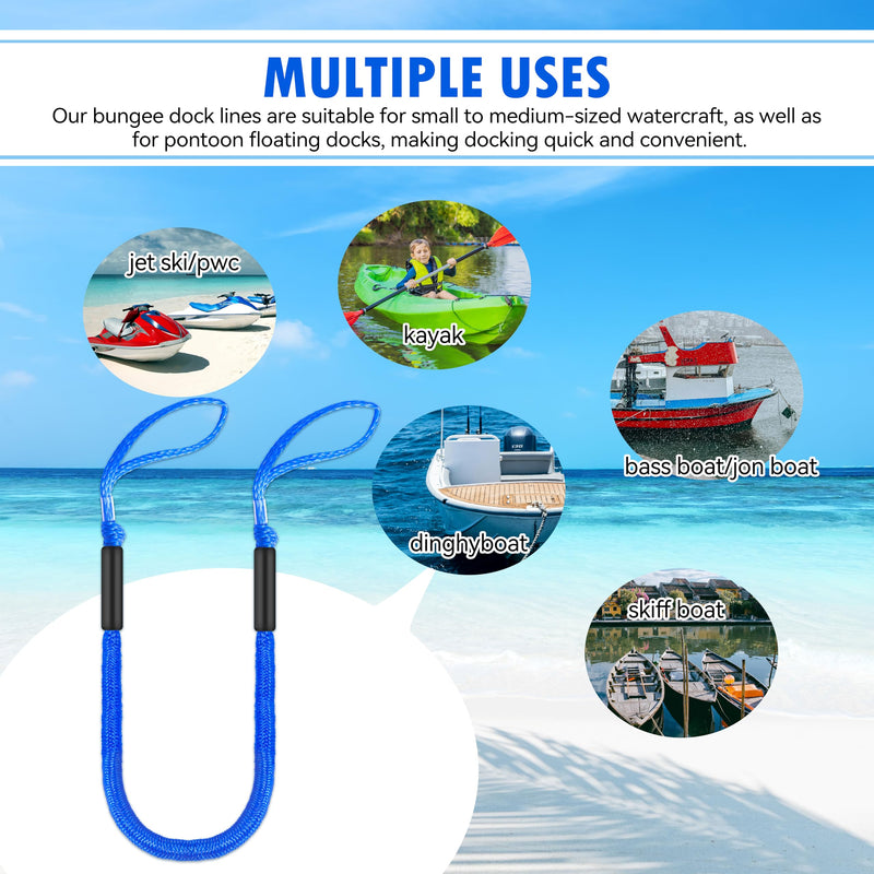 Bungee Dock Line with Loops – Lightweight Elastic Mooring Rope for Quick Docking (2, Blue, 5 Feet) 2