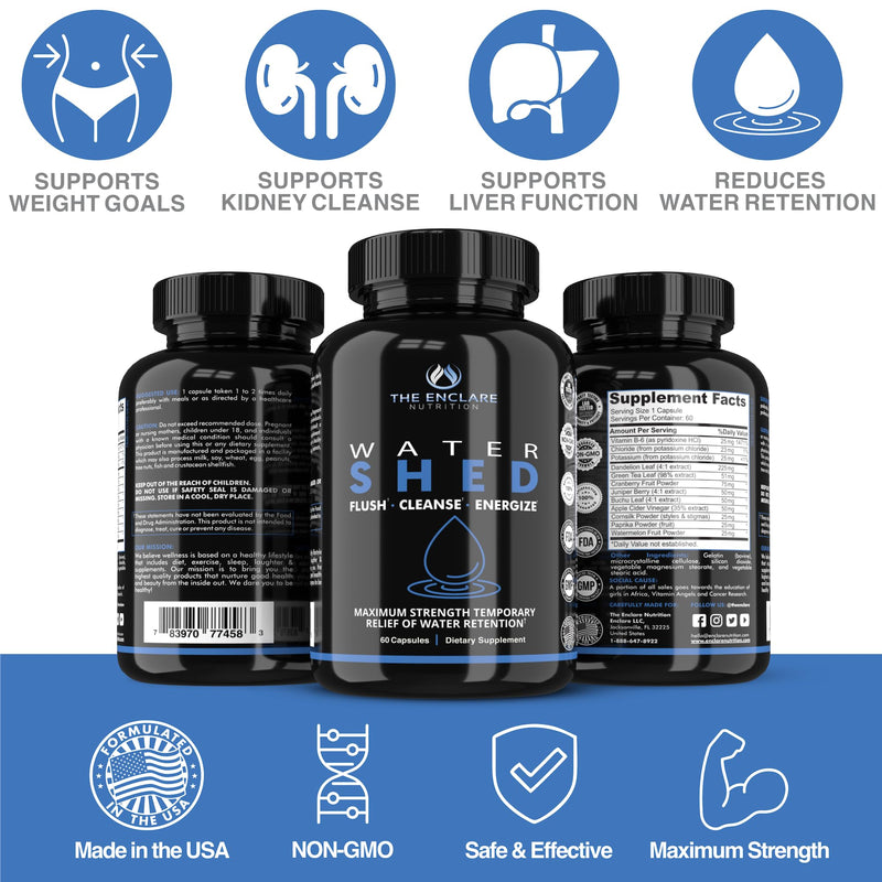 Water Pills Diuretic Water Retention - Liver Detox, Kidney Cleanse, Weight, Swelling Legs & Feet, Edema, Bloating Relief, Fluid Balance - Dandelion Vitamin B6 Green Tea Watershed Max Strength 60ct (1) 1