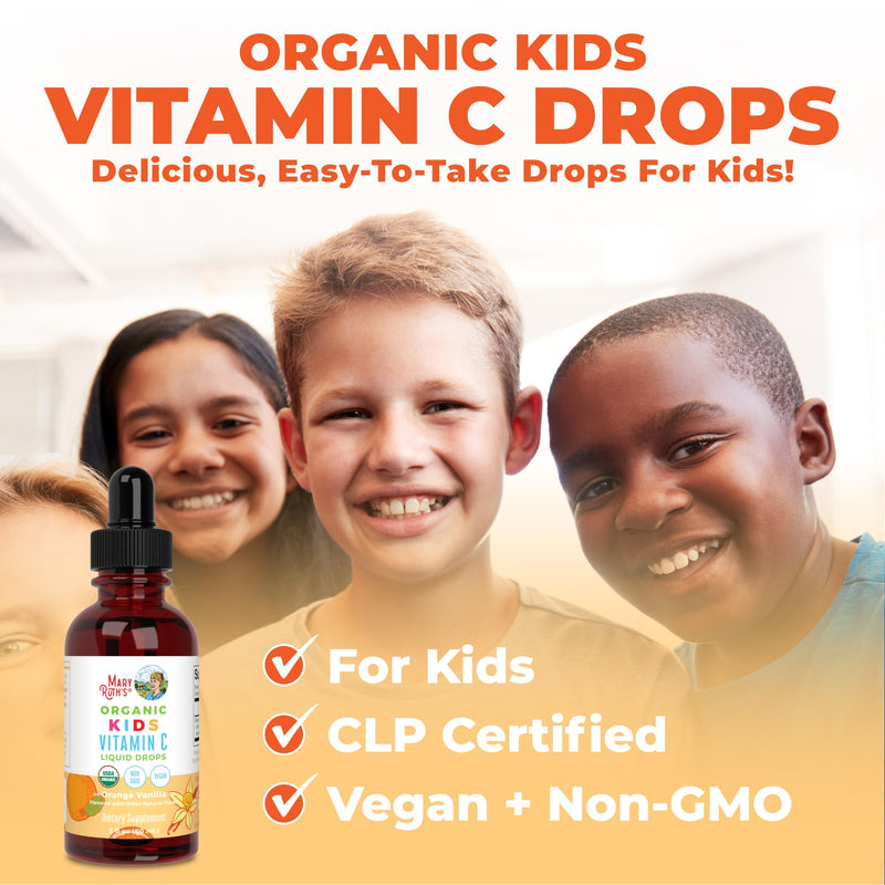 MaryRuth Organics USDA Organic Kids Vitamin C Drops | Vegan Vitamin C Immune Support Supplement for Ages 4-13 | Immune Support & Overall Health | Vitamin C from Organic Acerola Fruit Extract | 2oz - BeesActive Australia