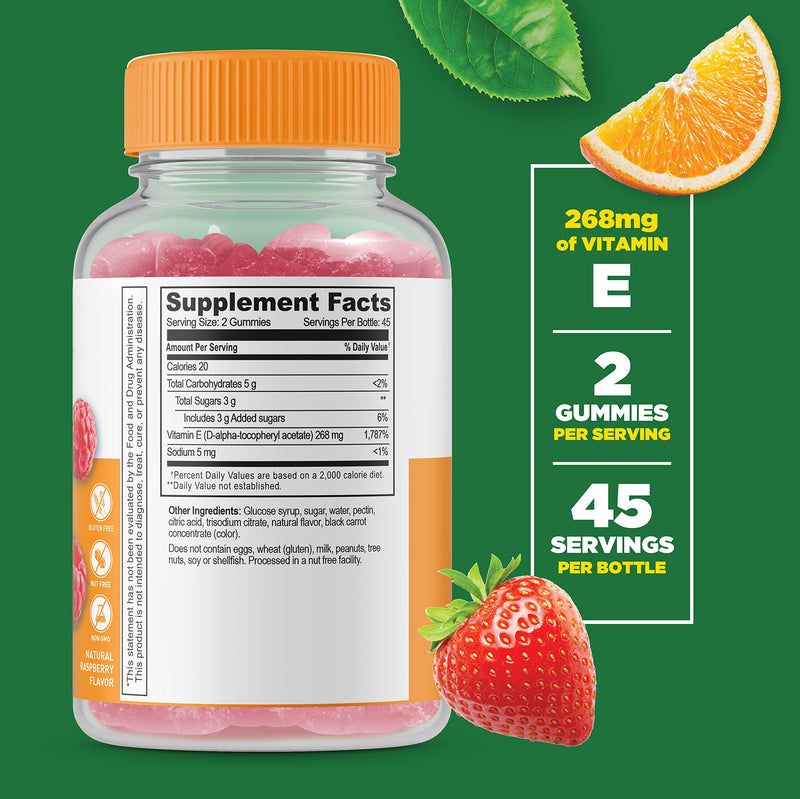 Lifeable Vitamin E 268mg - Great Tasting Natural Flavor Gummy Supplement - Vegetarian GMO-Free Chewable Vitamins - for Eye Health and Cardiovascular Support - for Adults, Men, Women - 90 Gummies - BeesActive Australia
