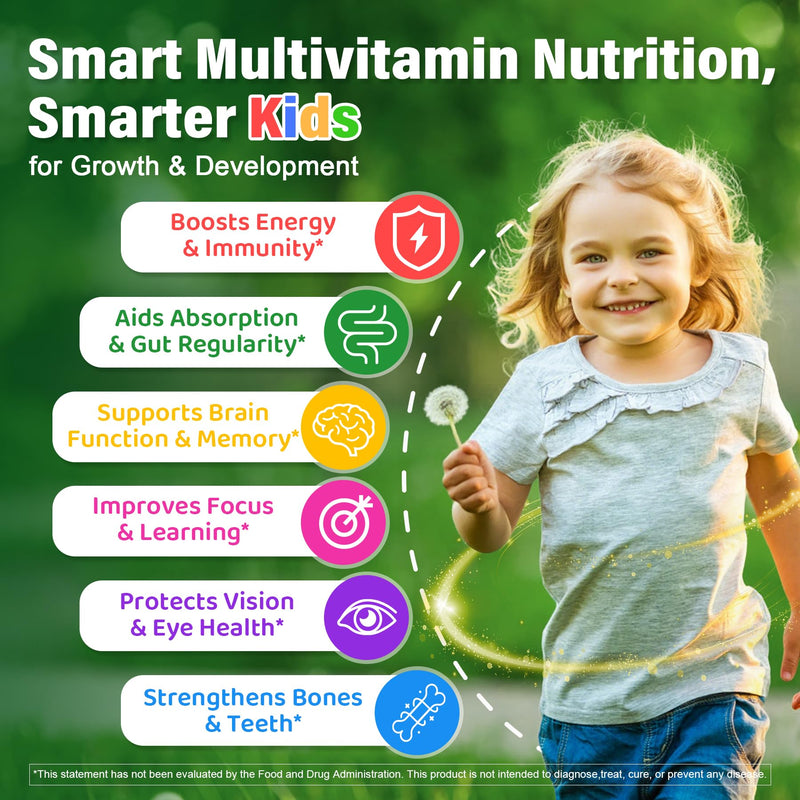 Kids Super Greens Gummies, Kids Multivitamin Superfood Fiber Gummies, 120Ct | 20+ Fruit and Veggies Kids Daily Gummy with Probiotics, Vitamins, Minerals for Growth, Gut, Immune, Picky Eater - Sugar Free 60 Count (Pack of 2)