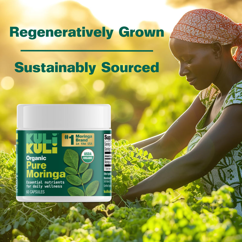 Kuli Kuli Organic Moringa Leaf Powder Capsules, 120 Count Superfood | Premium nutrient-dense moringa supplement delivers natural energy, vitality, and wellness support for everyday health 60 Count (Pack of 2)