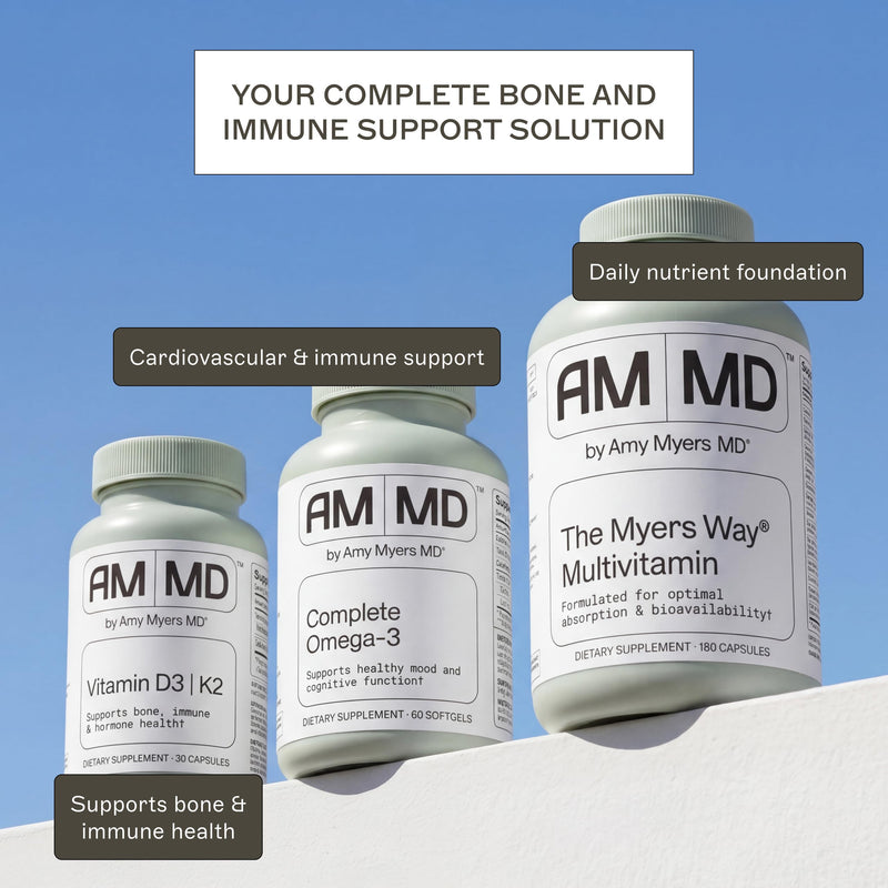Amy Myers MD Vitamin D3/K2 10,000 IU Capsules - Daily Vitamin Supplement for Bone, Immune & Hormone Health Support - Healthy Mindset & Relaxation Aid - 30 Capsules