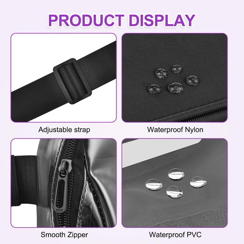 Clear Fanny Pack Waterproof，Clear Belt Bag for Women Men with Adjustable Strap，Fashion Waist Packs for Sport Concert Festival Black Clear Waist Pack