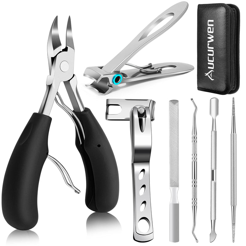 Toenail Clippers for Seniors Thick Toenails, Aucurwen Heavy Duty Toe Nail Clippers Adult Thick Nails Long Handle, Large Toenail Clippers for Thick Nails 7Pcs Black - BeesActive Australia