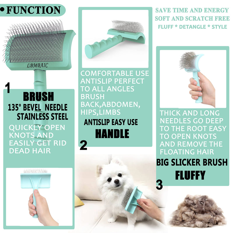 Slicker Brush for Dogs with Super Denser Soft Long Pin Slicker Dog Brush for Thick and Long Fur Doodle Brush for Grooming Fluff,Shedding Tangles.Goldendoodle Long Pin Slicker Brush.25mm(1'') green - BeesActive Australia