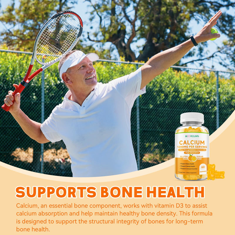 Calcium Citrate Gummies for Kids, Adult - 1200 mg with Vitamin D3 1000IU - Support Bone, Teeth, Immune Health, High Absorption Calcium and Vitamin D Supplement, Orange Flavor, 60 Count 60 Count (Pack of 1)