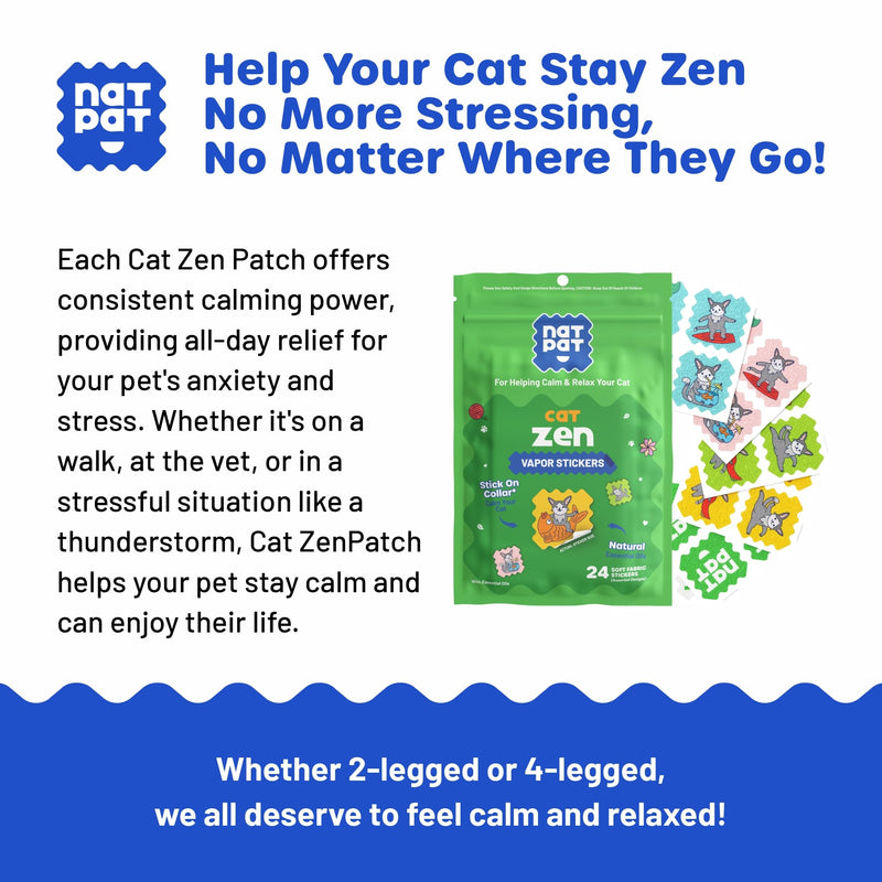 NATPAT Zen Patch Calming Stickers for Cats – Natural Aromatherapy Anxiety Relief for Cats, Non-Toxic Peel-and-Stick Patches with Lavender, Orange & Vanilla Oils - 24 Pack