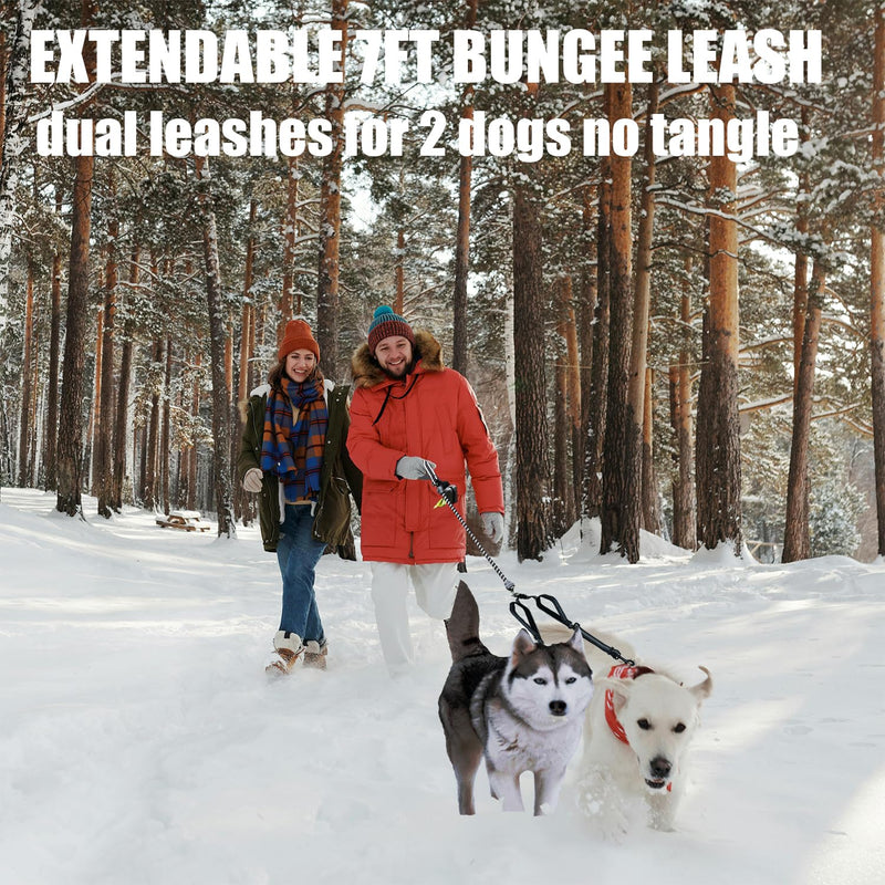 Double Dog Leash - Hands Free Dog Leash Crossbody & Waist for Dog Walking - Tangle-Free Bungee & Padded Handles for Medium & Large Dogs, Black