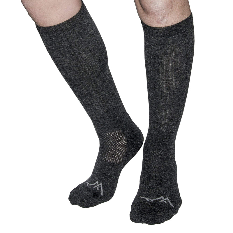Wanderlust Knee-High Merino Wool Compression Socks For Men and Women Charcoal Large