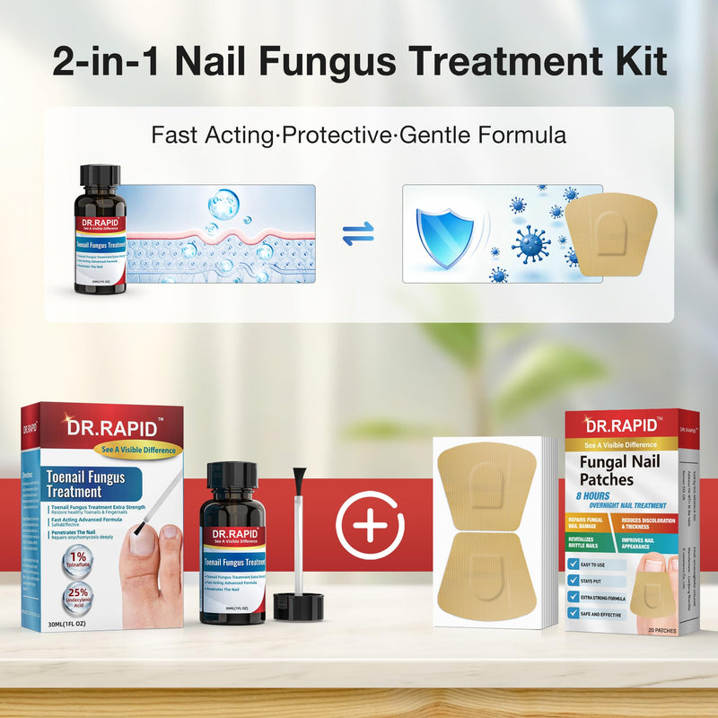 Toenail Fungus Treatment Extra Strength - 30mL Toenail Fungus Treatments Liquid & 20 Fungal Nail Patches Nail Repair for Damaged Nails, for Fungi Nails, Athletes Foot - Nail Care Kit 1 Count (Pack of 2)
