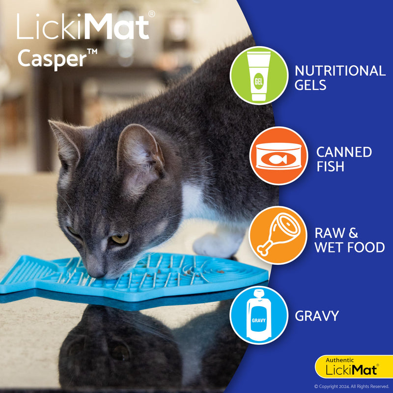 LickiMat Casper, Fish-Shaped Cat Slow Feeders Lick Mat, Boredom Anxiety Reducer; Perfect for Food, Treats, Yogurt, or Peanut Butter. Fun Alternative to a Slow Feed Cat Bowl or Dish, Green 1 Count (Pack of 1) - BeesActive Australia