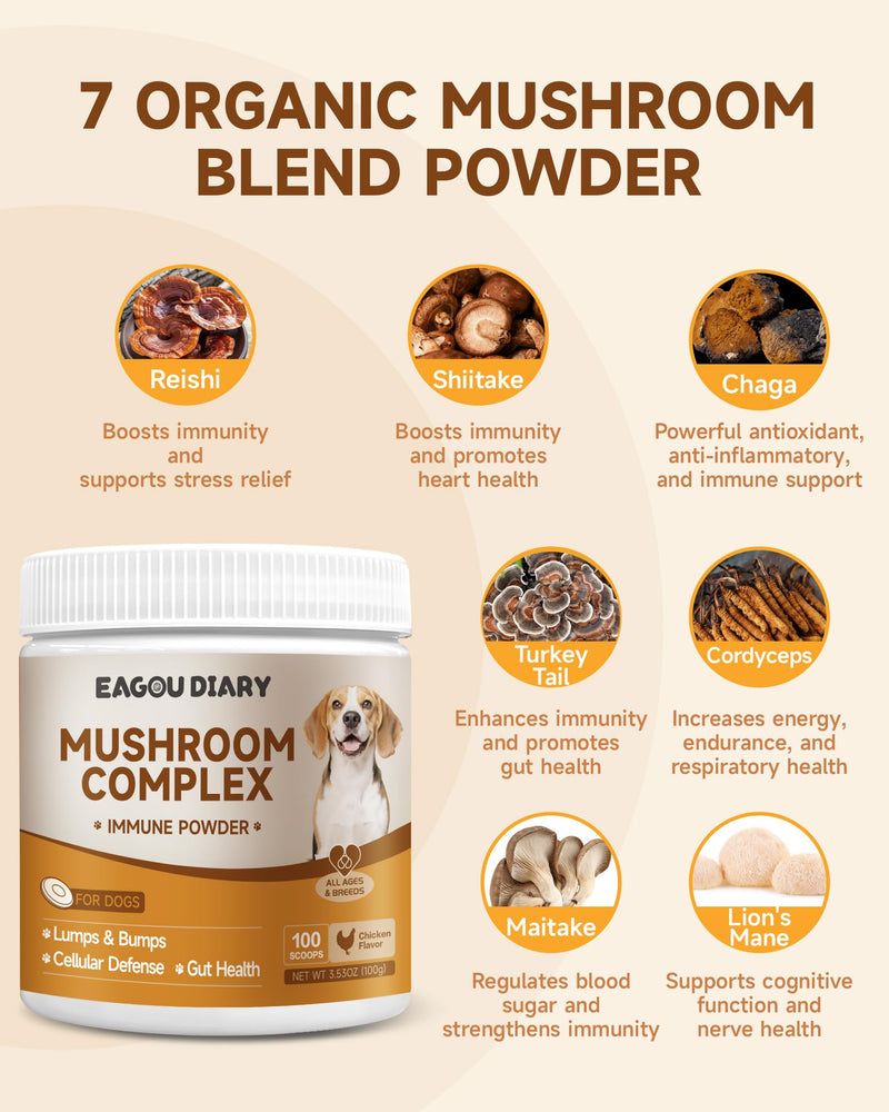 Mushroom for Dog with Turkey Tail Mushroom for Dogs, Lion’s Mane, Shiitake - Pumpkin Powder for Dogs Supports Digestion, Gut Health