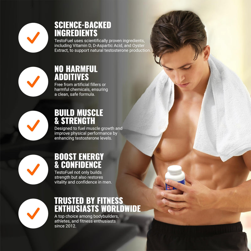 TestoFuel 120 T-Booster Pills - Test Booster for Men - 100% Natural Ingredients - Contributes to Normal Testosterone Levels & Muscle - Vitamin, Fenugreek & Magnesium Booster