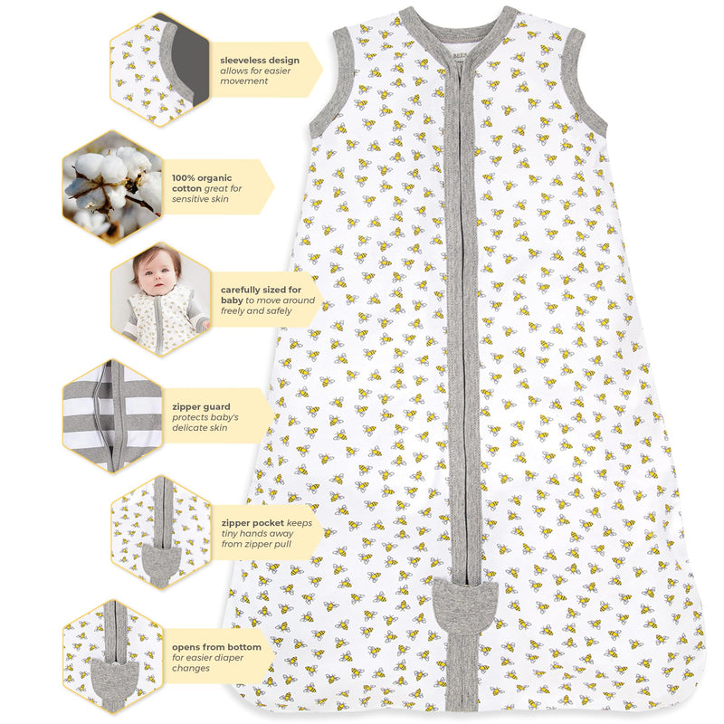 Burt's Bees Baby Beekeeper Infant Wearable Blanket, 100% Organic Cotton Unisex, Girl, Boy Swaddle Transition Sack - Light Weight 0.5 TOG or Medium Weight 1.5 TOG - Newborn Essentials Sleep Clothes Lightweight (0.5 TOG) Honey Bee Cloud - BeesActive Australia