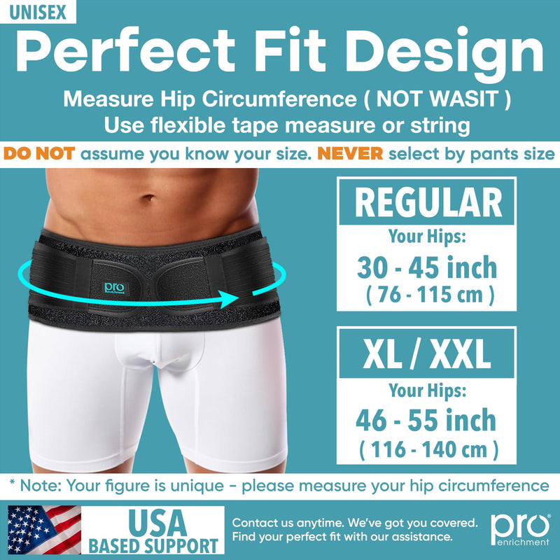 Sacroiliac Hip SI Belt for Women and Men That Alleviates Sciatic, Pelvic, Lower Back, Leg and Sacral Nerve Pain Caused by Si Joint Dysfunction| USA Patented - Hip Brace Support (Regular/Black) Black Regular (Hip Size 30" - 45”)